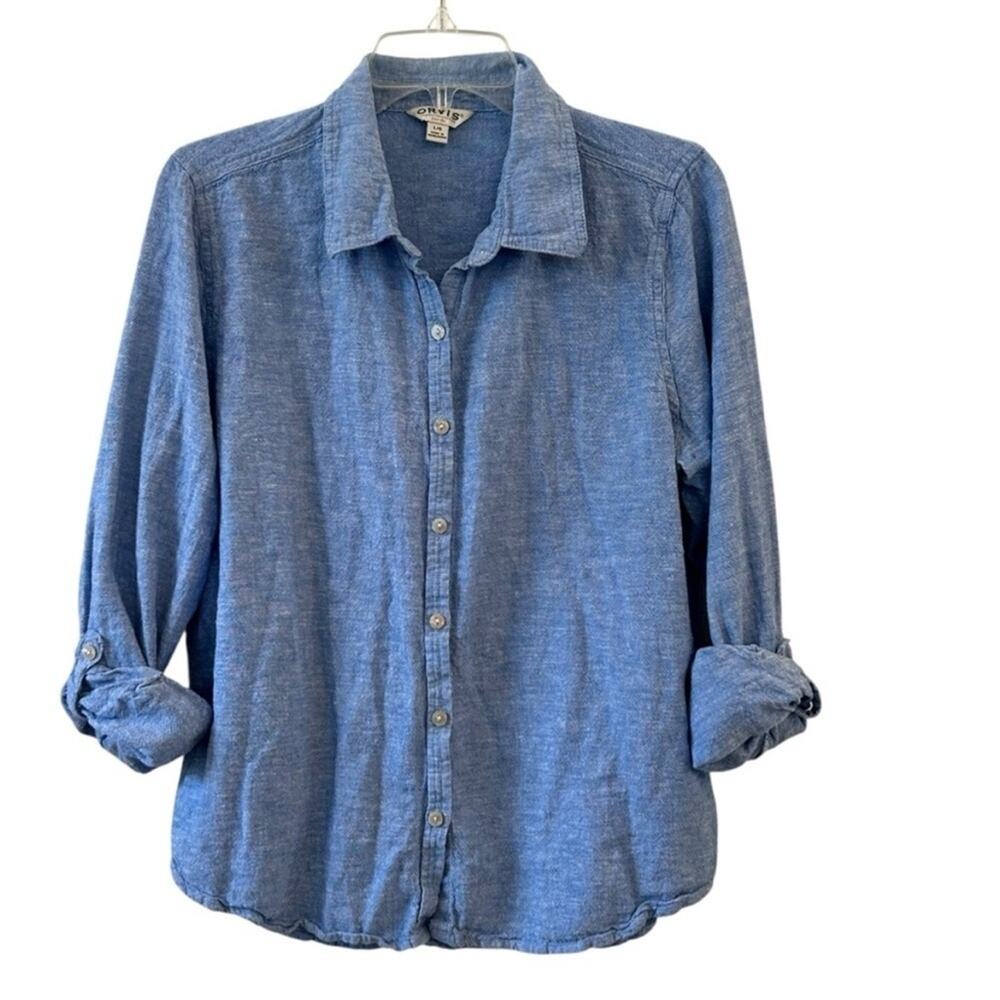 Orvis Denim Blue Casual Button Down Shirt Linen Rayon Large - Picture 7 of 7